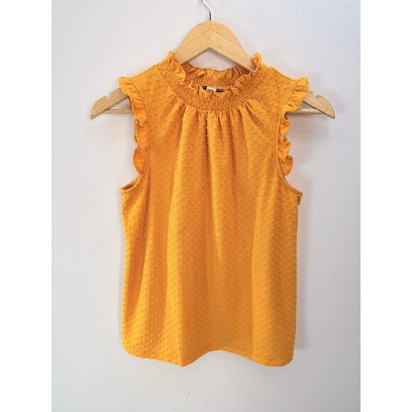 J. Crew Tops - J.Crew Yellow Swiss Dot Sleeveless Ruffle Tank Top Blouse